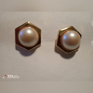 Vintage Monet signed faux pearl and gold tone earrings
